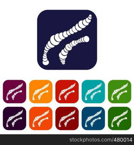 Spiral bacteria icons set vector illustration in flat style in colors red, blue, green, and other. Spiral bacteria icons set