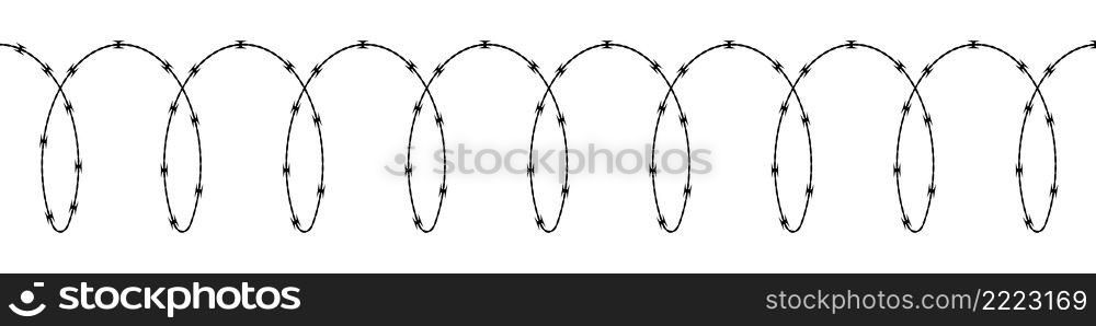 Spiral barbed wire with h-shaped blades. Razor wire silhouette. Flat vector illustration isolated on white background.. Spiral barbed wire. Flat vector illustration isolated on white