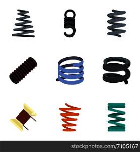 Spiral cable icon set. Flat set of 9 spiral cable vector icons for web design. Spiral cable icon set, flat style