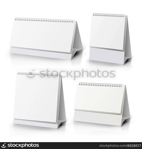 Spiral Calendar Set Vector Template. Vertical Table Calendar With Blank Pages And Black Spiral. White Blank Paper Desk Spiral Calendar. Spiral Calendar Vector Template. Vertical Table Calendar