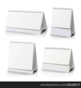 Spiral Calendar Set Vector Template. Vertical Table Calendar With Blank Pages And Black Spiral. White Blank Paper Desk Spiral Calendar. Spiral Calendar Vector Template. Vertical Table Calendar