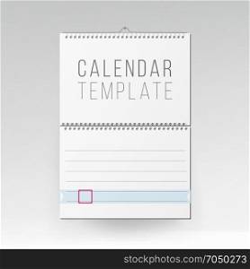 Spiral Calendar Vector. Blank Office Calendar Mock Up. Realistic Sheets Of Paper. Empty Mock Up Wall Calendar Illustration.. Wall Calendar Mock Up Vector. Template Square Spiral Calendar.