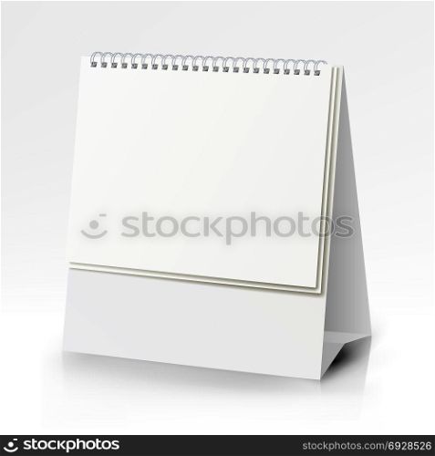 Spiral Calendar Vector. Table Blank Stand Holder For Menu, Paper Calendar, Card Isolated On White Background. White Blank Paper Desk Spiral Calendar. Spiral Calendar Vector Template. Vertical Table Calendar