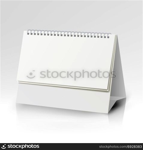 Spiral Calendar Vector Template. Vertical Table Calendar With Blank Pages And Black Spiral. White Blank Paper Desk Spiral Calendar. Spiral Calendar Vector Template. Vertical Table Calendar