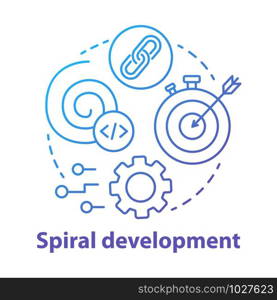 Spiral development concept icon. Strategy management. Planning and achieving goal. Software system engineering idea thin line illustration. Vector isolated outline drawing