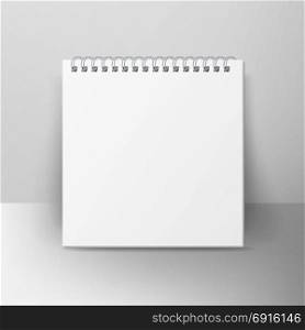 Spiral Empty Notepad Blank Mockup. Template For Advertising Branding, Corporate Identity. 3D Realistic Notebook Mockup. Blank Notebook With Clean Cover. Notebook With Coil Spiral. Vector Spiral Notepad. Clean Mock Up For Your Design. Vector illustration