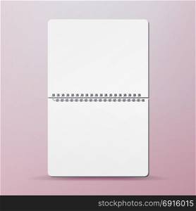 Spiral Empty Notepad Blank Mockup. Template For Advertising Branding, Corporate Identity. Opened Album With White Pages Mockup. Realistic Vector Illustration.. Realistic Note Template Blank. Spiral And Paper. Clean Mock Up For Your Design. Opened Notebook For Work And Taking Notes. Vector illustration