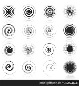 Spiral icon. Set of icons of black spirals. A vector illustration