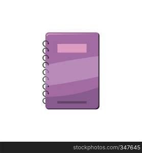 Spiral notebook with lilac cover icon in cartoon style on a white background. Spiral notebook with lilac cover icon