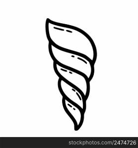 Spiral shaped seashell. Marine mollusk. Vector doodle illustration. Shell on white background.