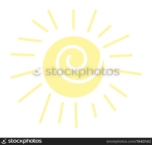 Spiral sun icon. Yellow swirl symbol in childish doodle style. Vector illustration. Spiral sun icon. Yellow swirl symbol in childish doodle style