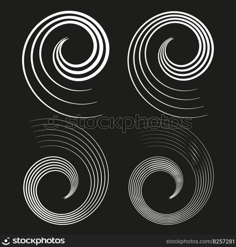 Spiral, swirl, twirl. Volute, helix, eddy and vortex shape. Radial lines with rotation. Vector illustration. EPS 10.. Spiral, swirl, twirl. Volute, helix, eddy and vortex shape. Radial lines with rotation. Vector illustration.