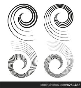 Spiral, swirl, twirl. Volute, helix, eddy and vortex shape. Radial lines with rotation. Vector illustration. EPS 10.. Spiral, swirl, twirl. Volute, helix, eddy and vortex shape. Radial lines with rotation. Vector illustration.