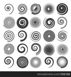 Spiral swirls icons. Spiral vector. Hypnotic swirled shapes, vector graphic swirls icons isolated on white background