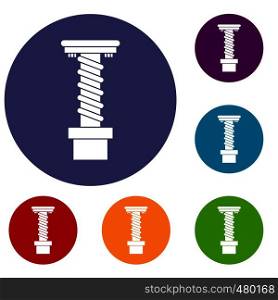 Spiral tool icons set in flat circle red, blue and green color for web. Spiral tool icons set