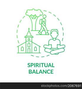 Spiritual balance green gradient concept icon. Keep mind clear and enjoy life abstract idea thin line illustration. Isolated outline drawing. Roboto-Medium, Myriad Pro-Bold fonts used. Spiritual balance green gradient concept icon