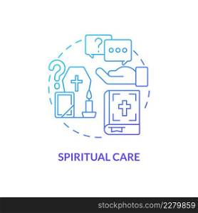 Spiritual care blue gradient concept icon. Bereavement support. Cope with grief. Hospice service abstract idea thin line illustration. Isolated outline drawing. Myriad Pro-Bold fonts used. Spiritual care blue gradient concept icon