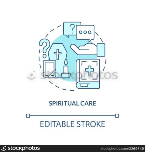 Spiritual care turquoise concept icon. Bereavement support. Hospice service abstract idea thin line illustration. Isolated outline drawing. Editable stroke. Arial, Myriad Pro-Bold fonts used. Spiritual care turquoise concept icon