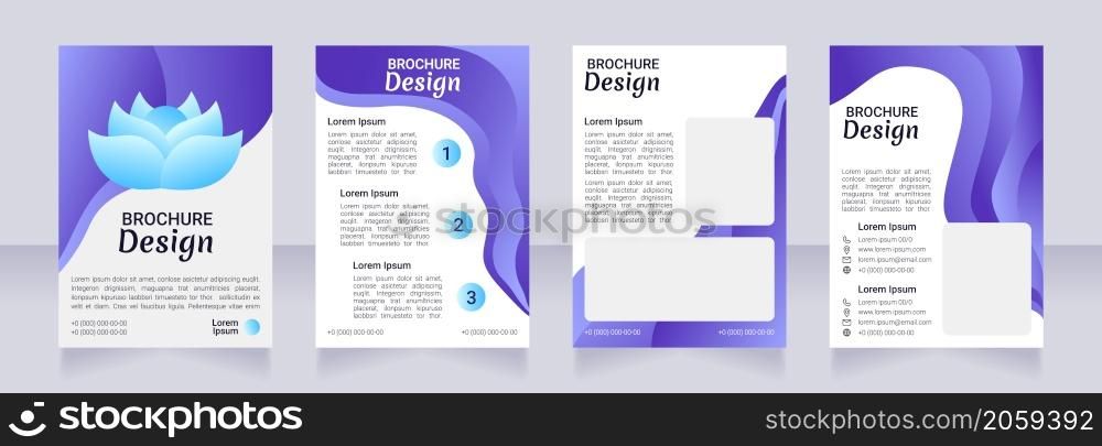 Spiritual healing blue blank brochure design. Template set with copy space for text. Premade corporate reports collection. Editable 4 paper pages. Robot Medium, Light, Merienda Bold fonts useds. Spiritual healing blue blank brochure design