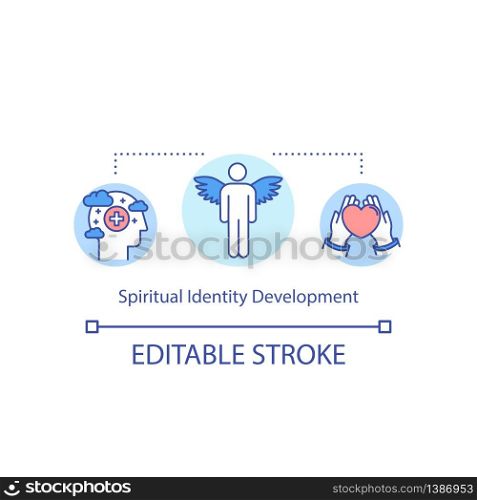 Spiritual identity development concept icon. Personal growth in soul healing. Harmony and wellbeing. Religion idea thin line illustration. Vector isolated outline RGB color drawing. Editable stroke. Spiritual identity development concept icon