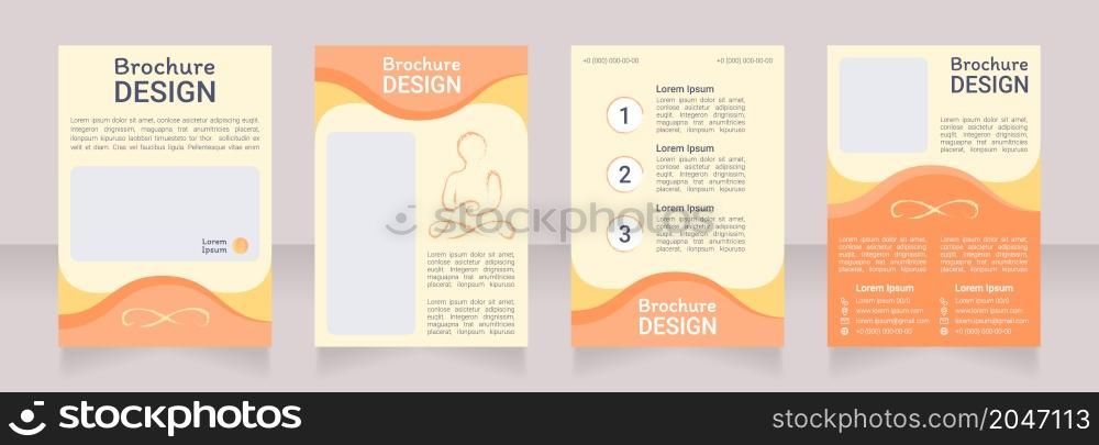 Spirituality blank brochure design. Template set with copy space for text. Premade corporate reports collection. Editable 4 paper pages. Roboto Light, Medium, Itim Regular fonts used. Spirituality blank brochure design
