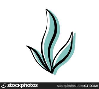 Spirulina seaweed sea grass. Vacation trip underwater world. Vector illustration with green background color in flat style with black contour line.