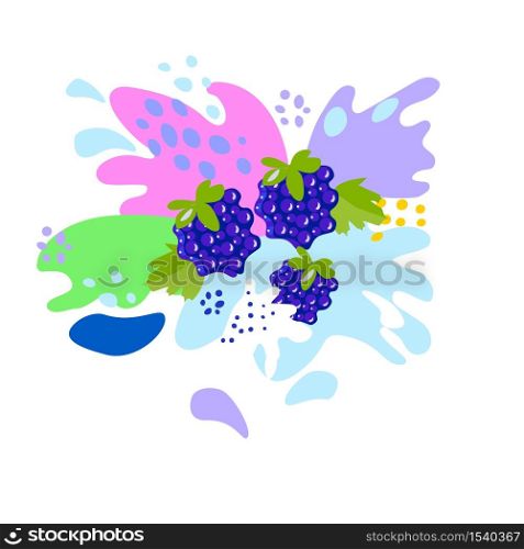 Splash and fall, liquid movement, BlackBerry berry splashes of juice and yogurt, drops and smudges. Vector abstract illustration