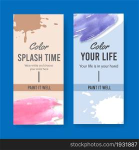 Splash color flyer design with stain, wind watercolor illustration,