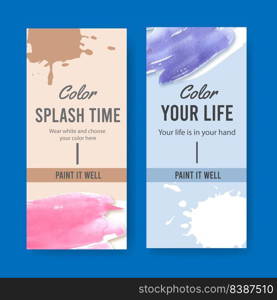 Splash color flyer design with stain, wind watercolor illustration,  