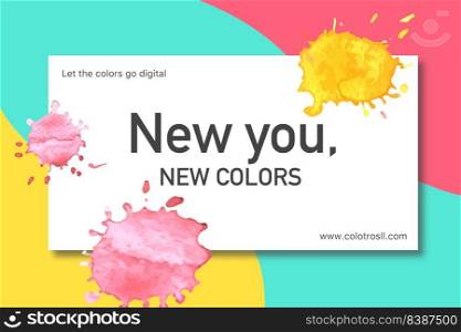Splash color frame design with yellow, pink watercolor illustration.  