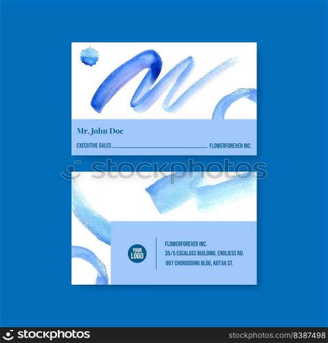 Splash color name card design with light blue illustration. 