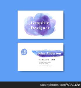 Splash color name card design with light blue watercolor illustration. 