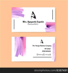 Splash color name card design with purple watercolor illustration. 