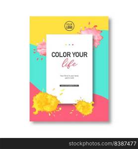Splash color poster design with pink, yellow watercolor illustration.  