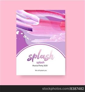 Splash color poster design with purple, pink watercolor illustration.  