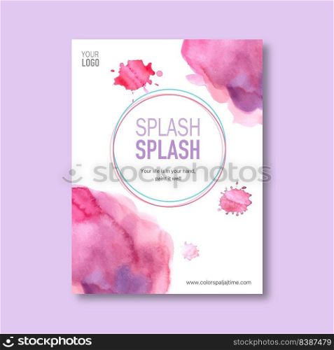 Splash color poster design with purple watercolor illustration.  