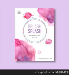Splash color poster design with purple watercolor illustration.  
