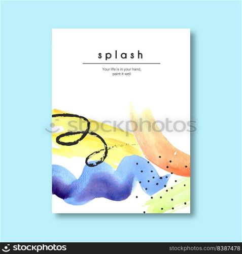 Splash color poster design with yellow, orange watercolor illustration.  
