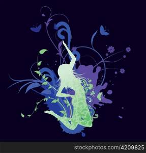 splash floral background with girl vector illustration