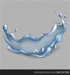 Splash of liquid with droplets on transparent background. Vector illustration of water popple cartoon style flat design.. Splash of Liquid with Droplets on Transparent