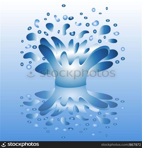 Splash of water. Drops flying in the air, water splashes. Freshness. Splash of water. Drops flying in the air, water splashes