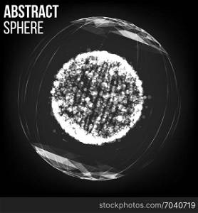 Splash Particles. Connection Structure. Abstract Sphere Shape Of Glowing Circles And Particles. Vector Illustration.. Big Data Visualization Abstract Vector Background. Dots Array And Lines. Abstract Sphere Shape