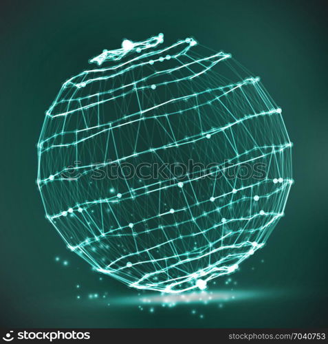 Splash Particles. Connection Structure. Abstract Sphere Shape Of Glowing Circles And Particles. Vector Illustration.. Digital Abstract Background With Glowing Halftone, Flying Debris.