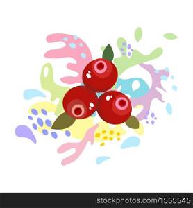 Splashes and falling, motion of a fluid, berries cranberries with a splash of juice and yogurt, drops and stains. Abstract vector illustrations