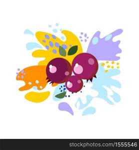 Splashes and falling, motion of a fluid, cranberries with a splash of juice and yogurt, drops and stains. Abstract vector illustrations