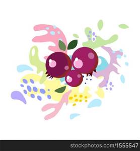 Splashes and falling, motion of a fluid, cranberries with a splash of juice and yogurt, drops and stains. Abstract vector illustrations