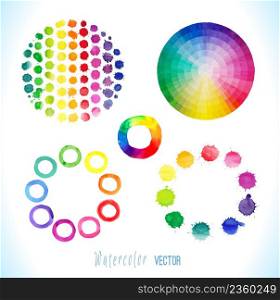Splashes isolated on white background. Watercolor rainbow circles Vector illustration. Colorful watercolor splashes