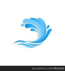 Splashing water waves isolated sea or ocean marine drops. Vector storming nautical liquid, surfing symbol. Waves of ocean, storming sea symbol