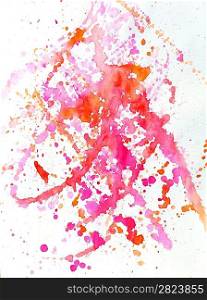 Splattered red watercolor stains on a white background