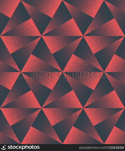 Split Triangles Grid Seamless Pattern Trend Vector Red Abstract Background. Motley Halftone Art Illustration for Textile Print. Endless Graphic Repetitive Stylish Abstraction Wallpaper Dotwork Texture. Split Triangles Grid Seamless Pattern Trendy Vector Red Abstract Background